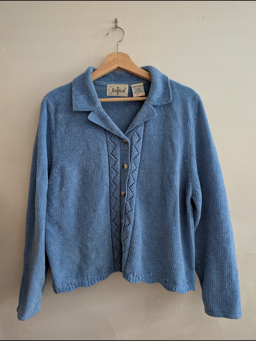 Jessica Vintage Collared Knit Cardigan Sweater Light Blue